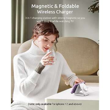 3 in 1 Foldable Wireless Charger, Wireless Charging Station for iPhone 16/15/14/13/12/11 Pro Max/X/XS, Fast Magnetic Travel Wireless Charging Pad for AirPods 4/3/2/Pro Apple Watch