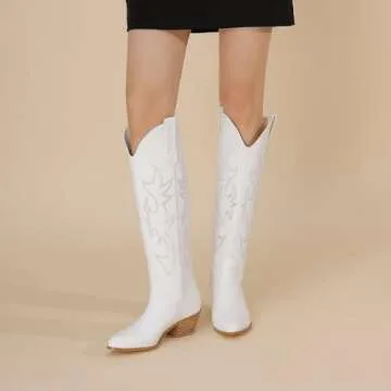 CIERWS Women's Embroidered Western Cowgirl Boots Cowboy Boots Knee High Medium Heel Chunky Heel Retr...