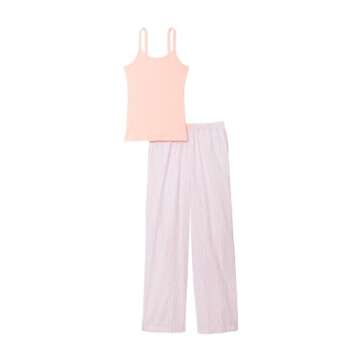 Victoria's Secret Cotton Tank and Long Pajama Pant Set, Sleepwear for Women, Pale Rose Stripes (L)