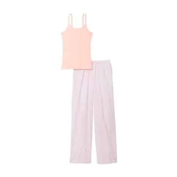 Victoria's Secret Cotton Tank and Long Pajama Pant Set, Sleepwear for Women, Pale Rose Stripes (L)
