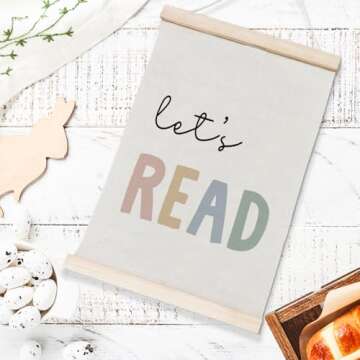 laveliabel Alphabet Numbers Poster Hanger Frame Set of 4, Alphabet ABC Banner Poster with Wood Hanger, Nursery Kids Playroom Wall Decor, Play Sign Wall Art Decor for Toddler Nursery Playroom, 12x16in