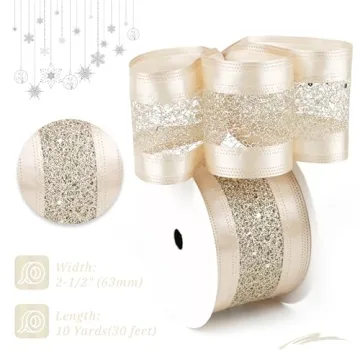 Elegant DINDOSAL Champagne Gold Wired Ribbon for Christmas