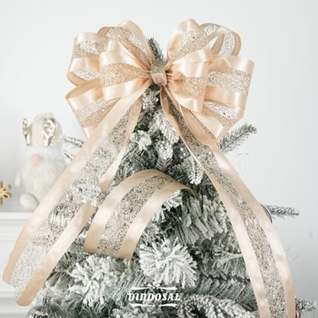 Elegant DINDOSAL Champagne Gold Wired Ribbon for Christmas