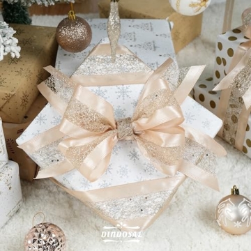 Elegant DINDOSAL Champagne Gold Wired Ribbon for Christmas