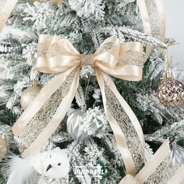 Elegant DINDOSAL Champagne Gold Wired Ribbon for Christmas