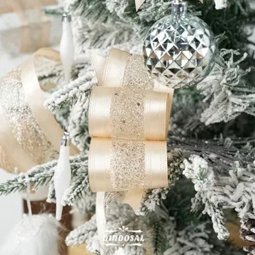 Elegant DINDOSAL Champagne Gold Wired Ribbon for Christmas