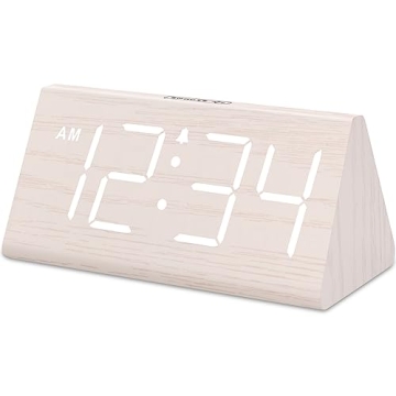 DreamSky Wooden Digital Alarm Clock for Bedroom - Living Room Desk Clock with Large Numbers, Bedside...