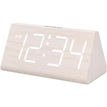 DreamSky Wooden Digital Alarm Clock for Bedroom - Living Room Desk Clock with Large Numbers, Bedside...