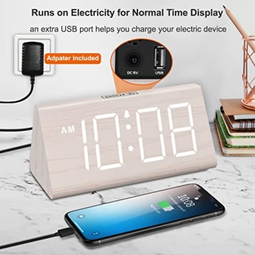 DreamSky Wooden Digital Alarm Clock with USB Charging