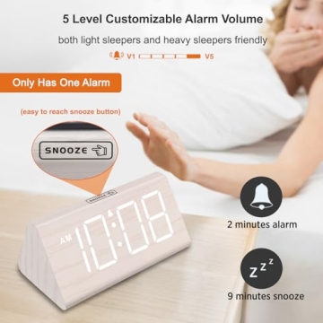 DreamSky Wooden Digital Alarm Clock with USB Charging