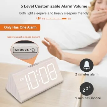 DreamSky Wooden Digital Alarm Clock with USB Charging