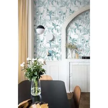 Heroad Brand Blue and White Wallpaper Peel and Stick Wallpaper Cyan Blue Wallpaper Boho Jungle Wallpaper Removable Waterproof Contact Paper for Cabinets Drawer Liner Decoration Wall Paper 17.3"x78.7"
