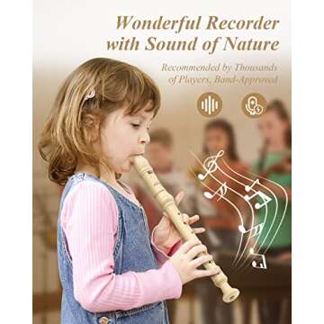 Eastar Soprano Recorder Instrument for Kids Beginner, Baroque Fingering C Key Recorder Instrument 3 Piece with Cleaning Kit, Thumb Rest, Cotton Bag, Fingering Chart, ERS-21BN, Natural, School-Approved