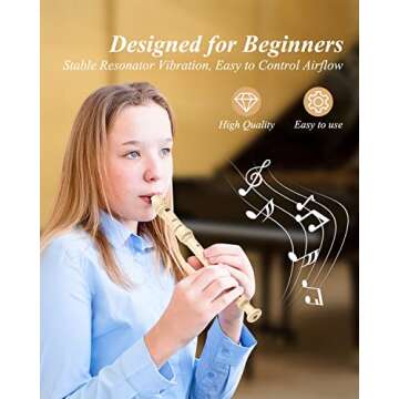 Eastar Soprano Recorder Instrument for Kids Beginner, Baroque Fingering C Key Recorder Instrument 3 Piece with Cleaning Kit, Thumb Rest, Cotton Bag, Fingering Chart, ERS-21BN, Natural, School-Approved