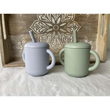 Jane and Kate - 2 Pack, 100% Food Grade Silicone Training Cup and Straw | 6 Months Plus, 5oz, 150 mL, Spill Proof (Green and Blue)