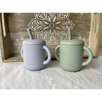 Jane and Kate - 2 Pack, 100% Food Grade Silicone Training Cup and Straw | 6 Months Plus, 5oz, 150 mL, Spill Proof (Green and Blue)