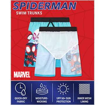 Marvel Avengers Boys’ Swim Trunks – Spider-Man, Captain America Swimsuit – UPF 50+ Quick Dry B...
