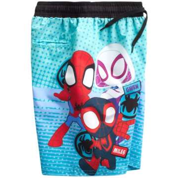 Marvel Avengers Boys’ Swim Trunks – Spider-Man, Captain America Swimsuit – UPF 50+ Quick Dry Bathing Suit for Boys (2T-12), Size 5-6, Teal Blue Spidey