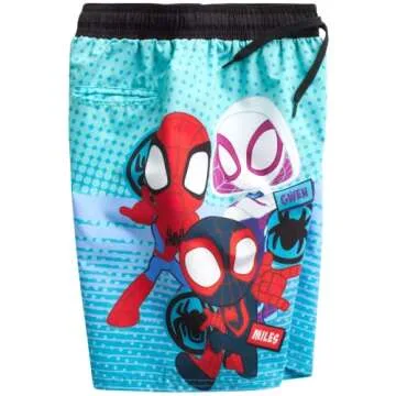 Marvel Avengers Boys’ Swim Trunks – Spider-Man, Captain America Swimsuit – UPF 50+ Quick Dry Bathing Suit for Boys (2T-12), Size 5-6, Teal Blue Spidey