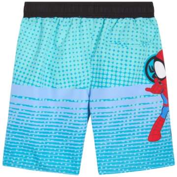 Marvel Avengers Boys’ Swim Trunks – Spider-Man, Captain America Swimsuit – UPF 50+ Quick Dry Bathing Suit for Boys (2T-12), Size 5-6, Teal Blue Spidey