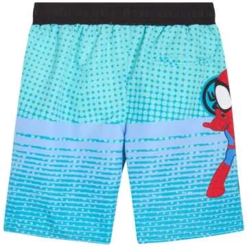 Marvel Avengers Boys’ Swim Trunks – Spider-Man, Captain America Swimsuit – UPF 50+ Quick Dry Bathing Suit for Boys (2T-12), Size 5-6, Teal Blue Spidey