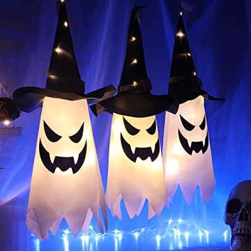 Halloween Decorations Outdoor Decor Hanging Lighted Glowing Ghost Witch Hat Halloween Decorations In...