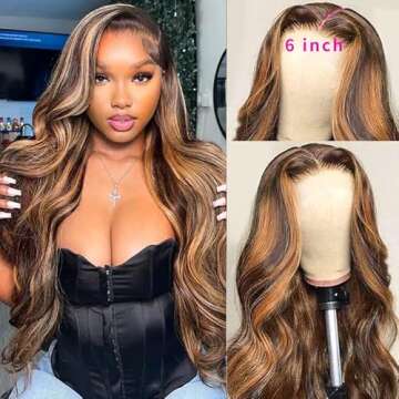 Aicrelery Highlight Ombre 13x6 Lace Front Wig Human Hair Pre Plucked 13x6 HD Transparent 4/27 Honey ...