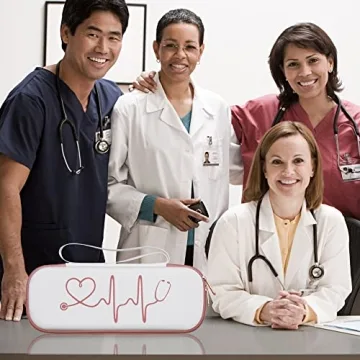 BOVKE Stethoscope Case Bag for 3M Littmann Classic III, Lightweight II S.E, Cardiology IV, MDF Acoustica Lightweight Stethoscopes - Extra Pocket fits Nurse Accessories for Work, White Rosegold