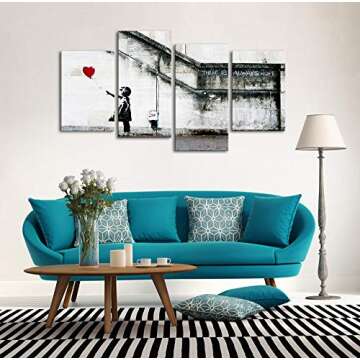 Wieco Art Canvas Wall Art - Banksy Girl with Red Balloon