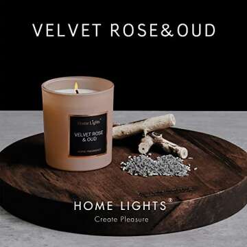 HomeLights Luxury Scented Candle, Natural Soy Wax, Home Fragrance Decor Gift, Velvet Rose & Oud, Med...