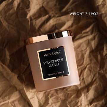 HomeLights Luxury Scented Candle, Natural Soy Wax, Home Fragrance Decor Gift, Velvet Rose & Oud, Medium Jar