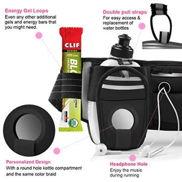 ANMRY Running Belt with Water Bottle,Running Hydration Belt Waist Packs Bag with Adjustable Belt | 2 Pockets | 2 10OZ Water Bottles for Running Hiking Cycling Marathon for 6.5 Inch Smartphones-Black
