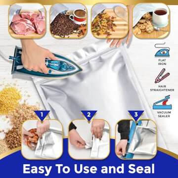 Pinhole Resistant 100 Mylar Bags With 60 Oxygen Absorbers 900cc- 12 Mil Thick With Nylon Bottom Against Puncture- Long Term Food Storage Bag 1 Gallon 10x14 6x9 4x6- Stand-up Resealable Heat Sealable