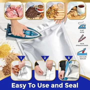 Pinhole Resistant 100 Mylar Bags With 60 Oxygen Absorbers 900cc- 12 Mil Thick With Nylon Bottom Against Puncture- Long Term Food Storage Bag 1 Gallon 10x14 6x9 4x6- Stand-up Resealable Heat Sealable