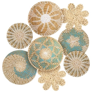 Xuhal Set of 8 Hanging Woven Wall Basket Handmade Decorative Rustic Boho Wall Basket Decor Handcraft...