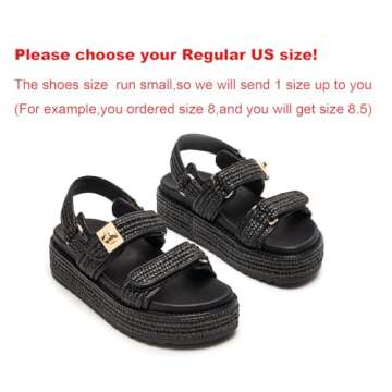 DOEYG Raffia Platform Wedge Sandals for Women Woven Slingback Platform Sandals Comfortable Open Toe ...