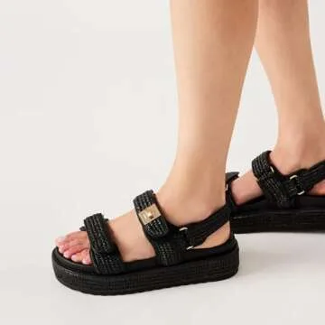 DOEYG Raffia Platform Wedge Sandals for Women Woven Slingback Platform Sandals Comfortable Open Toe Summer Straw Beach Sandals Espadrille Flatform Slide Sandals Black Size 8