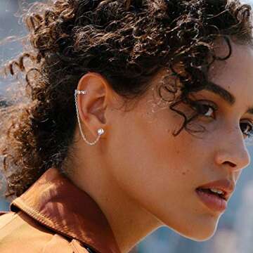 ChicSilver Small Cubic Zirconia Stud Earrings - Celtic Knot Ear Cuff Earrings Chain Sterling Silver ...