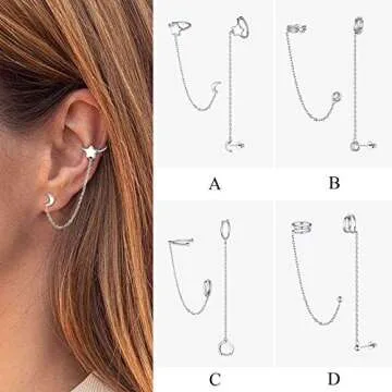 ChicSilver Small Cubic Zirconia Stud Earrings - Celtic Knot Ear Cuff Earrings Chain Sterling Silver Hypoallergenic CZ Earrings Studs Crystal Wrap Earrings for Women Crawler Earrings