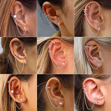 ChicSilver Small Cubic Zirconia Stud Earrings - Celtic Knot Ear Cuff Earrings Chain Sterling Silver Hypoallergenic CZ Earrings Studs Crystal Wrap Earrings for Women Crawler Earrings