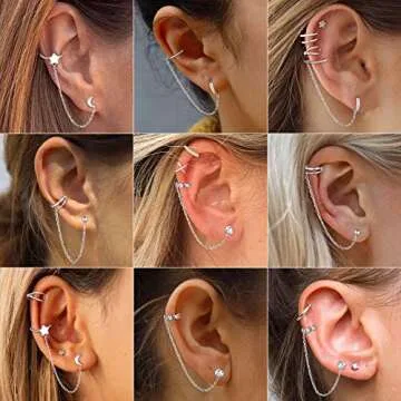 ChicSilver Small Cubic Zirconia Stud Earrings - Celtic Knot Ear Cuff Earrings Chain Sterling Silver Hypoallergenic CZ Earrings Studs Crystal Wrap Earrings for Women Crawler Earrings