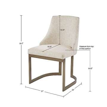 Madison Park Bryce Parsons Upholstered Accent Dining Chairs Set of 2, Padded Seat with Cushion, Antique Gold Metal Frame Back and Sled Leg, Contemporary Modern Chic for Kitchen, Cream 2 Piece