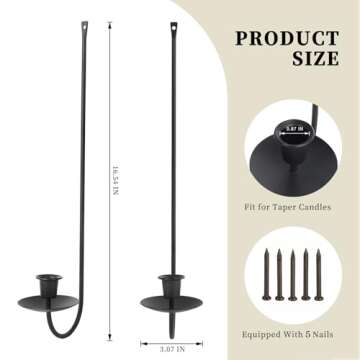Batoslee Black Wall Candle Holder Set of 4, Stylish Metal Wall Mount Candle Sconces, Modern Wall Dec...