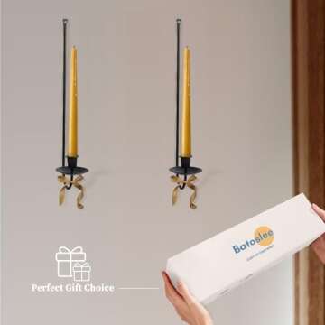 Batoslee Black Wall Candle Holder Set of 4, Stylish Metal Wall Mount Candle Sconces, Modern Wall Decoration for Living Room, Dining Room, Fireplace, and Weddings