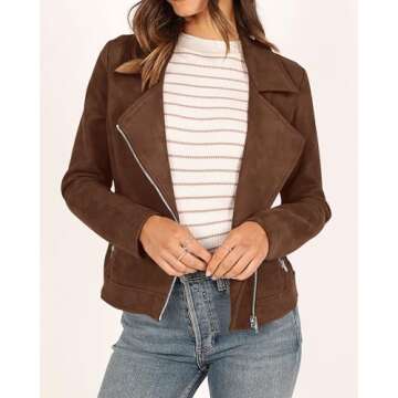 KIRUNDO Women's 2024 Fall Faux Suede Biker Moto Jacket Fashion Long Sleeve Zipper Short Casual Coats...