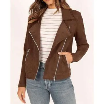 KIRUNDO Women's Fall Faux Suede Biker Jacket - Stylish Comfort