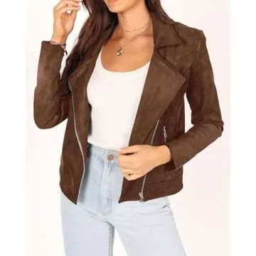 KIRUNDO Women's Fall Faux Suede Biker Jacket - Stylish Comfort