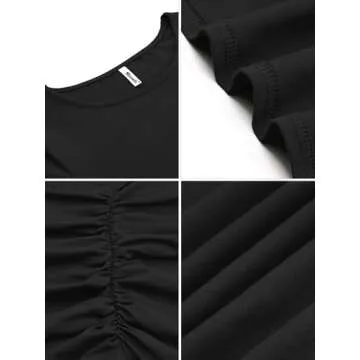 Missufe Ruched Knee Length Bodycon Dress Women's Long Sleeve Casual Sheath Sundress (Black, X-Small)