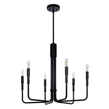 XiNBEi Lighting Chandeliers, 6 Light Chandelier with LED Bulb, Vintage Pendant Lighting Matte Black ...