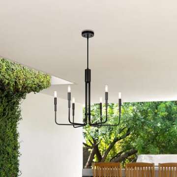 XiNBEi Lighting Chandeliers, 6 Light Chandelier with LED Bulb, Vintage Pendant Lighting Matte Black Finish for Living & Dining Room XB-C1213-6-MBK